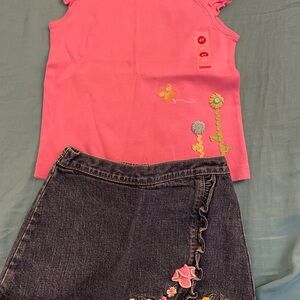 NEW Gymboree Summer Pink Embroidered floral Top and Denim Skort  Set Girl 4T